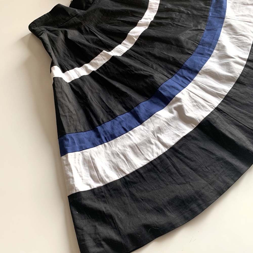 Black, blue, and white a-line pleated skirt